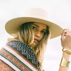 NWT Anthropologie Lack Of Color Sierra Boater Hat Cream/Gold, Size M